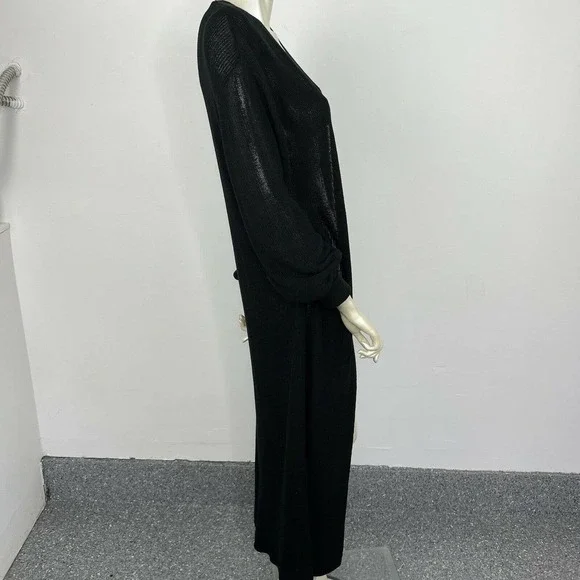 Free People Beach Long Duster Cardigan Small Black Knit Open Front Boho - Picture 10 of 12